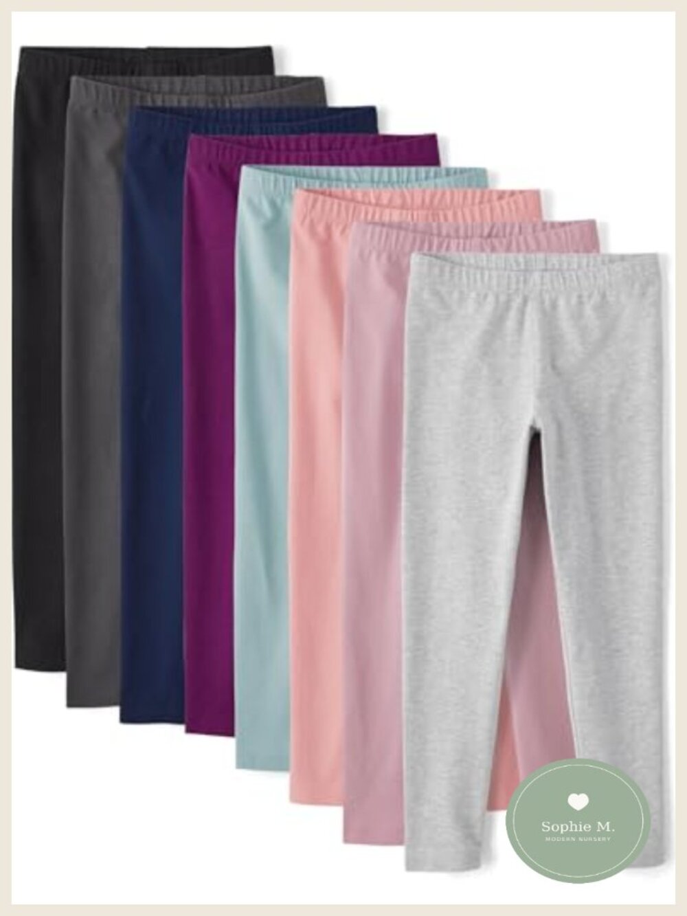 Girls Leggings 8-Pack Cotton Spandex Slim Fit Full Length Pull-On